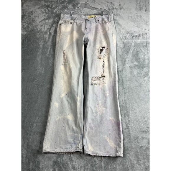 Vintage Y2K Hollister Low Rise Bootcut Mens Jeans 34x32 Thrashed Destroyed Baggy